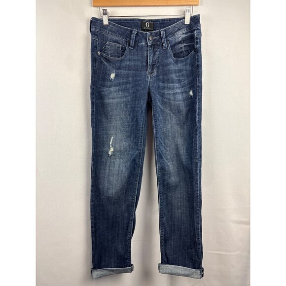 Women’s G by Giuliana Size 4 Dark Blue Distressed Cuffed Jeans - Picture 1 of 6